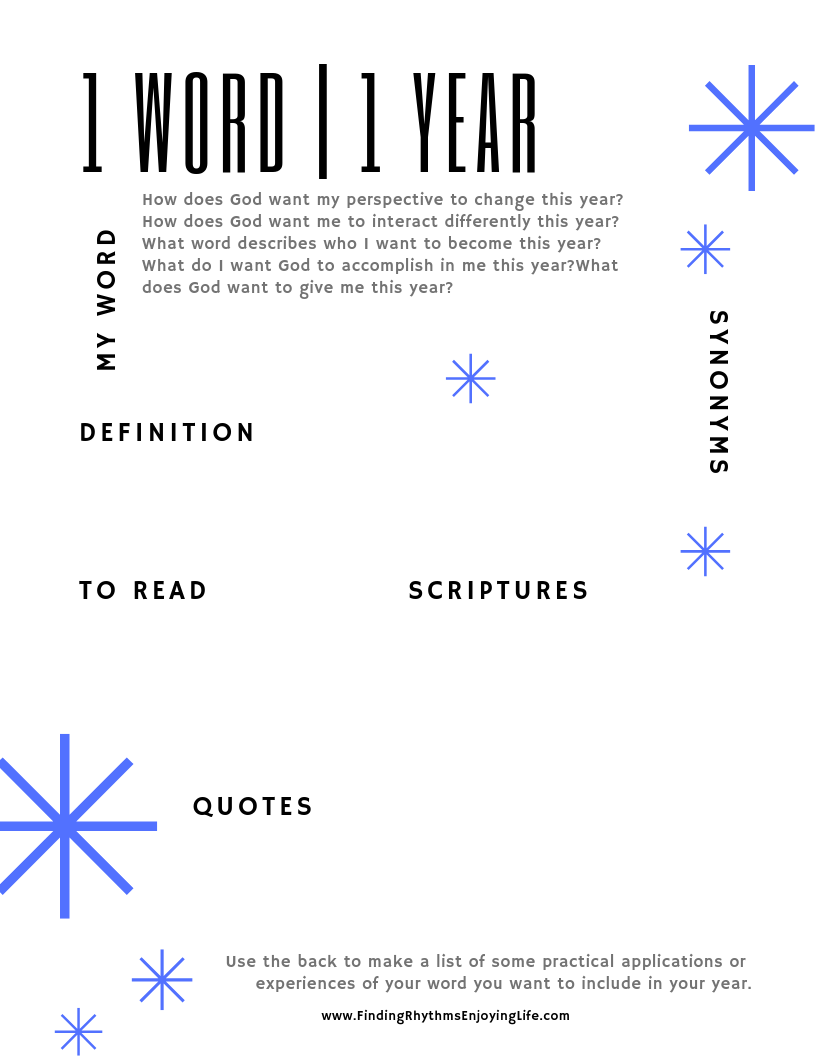1 Word for 1 Year printable