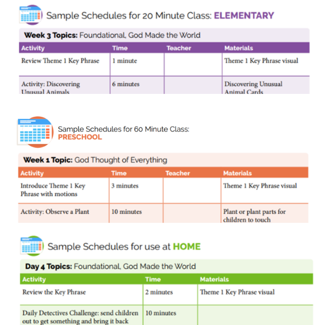 examples of various sample schedules